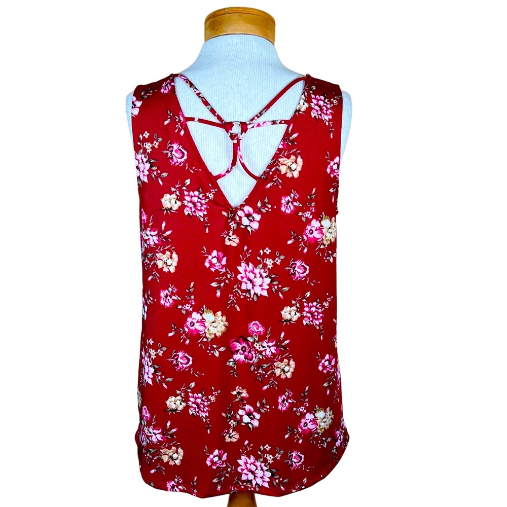 Stitch Fix Women’s Ampton Back Detail Sleeveless Burgundy Floral Knit Top M NWT